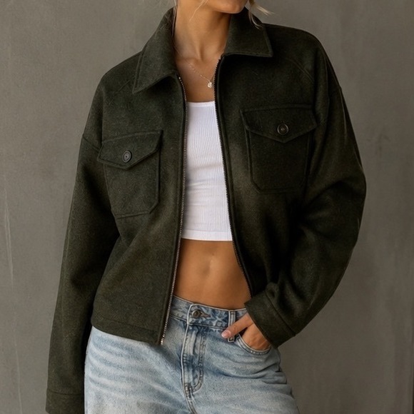 Avec Les Filles Jackets & Blazers - Avec Les Filles Olive‎ Green Zip Front Utility Jacket Womens Large 81077 X7